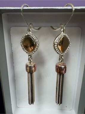 Nine West. Tri-Tone  Tassel Drop Earrings - Sliver, Gold, Rose color